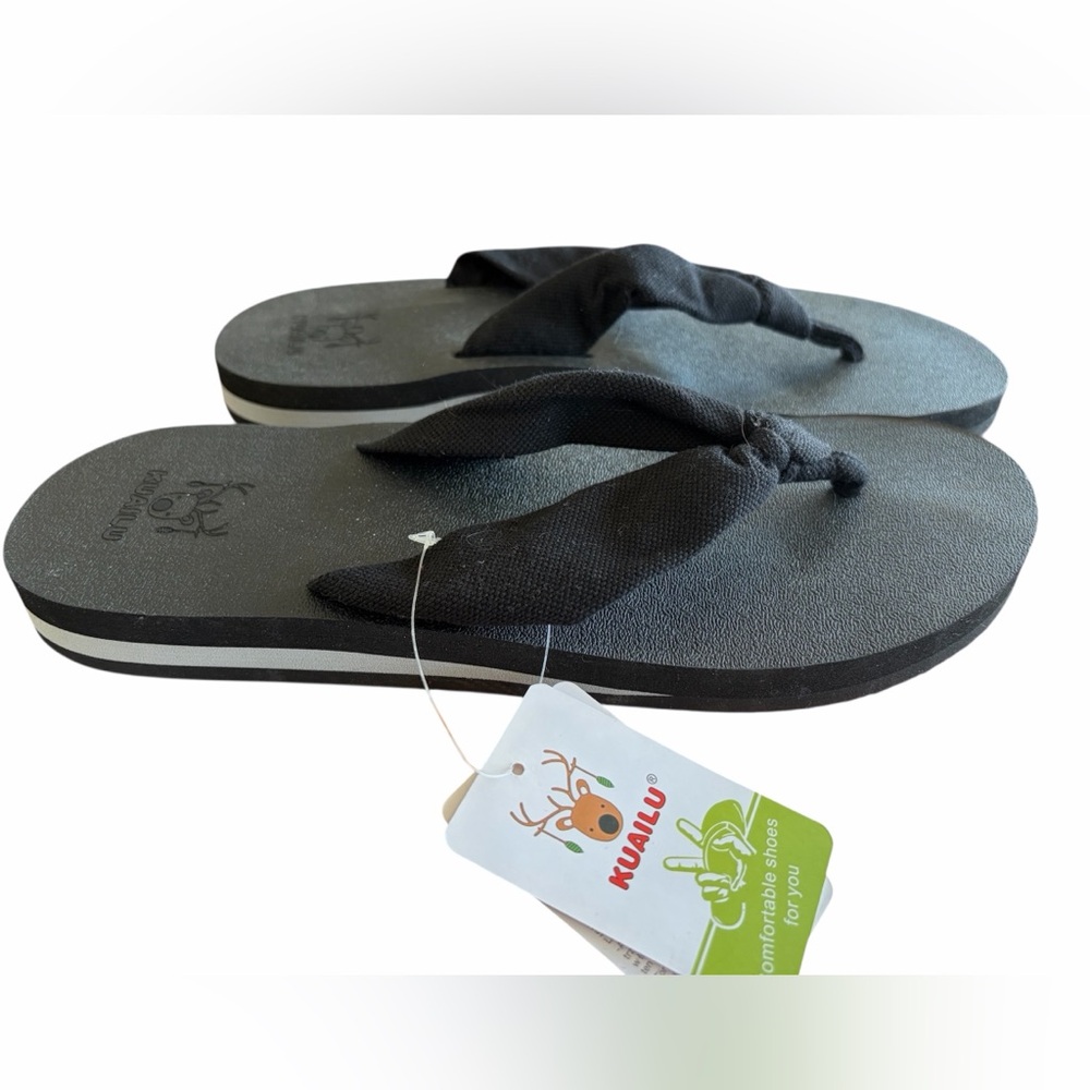 NWT Kuailu Black Yoga Mat Thong Sandals With Arch Support Size 11